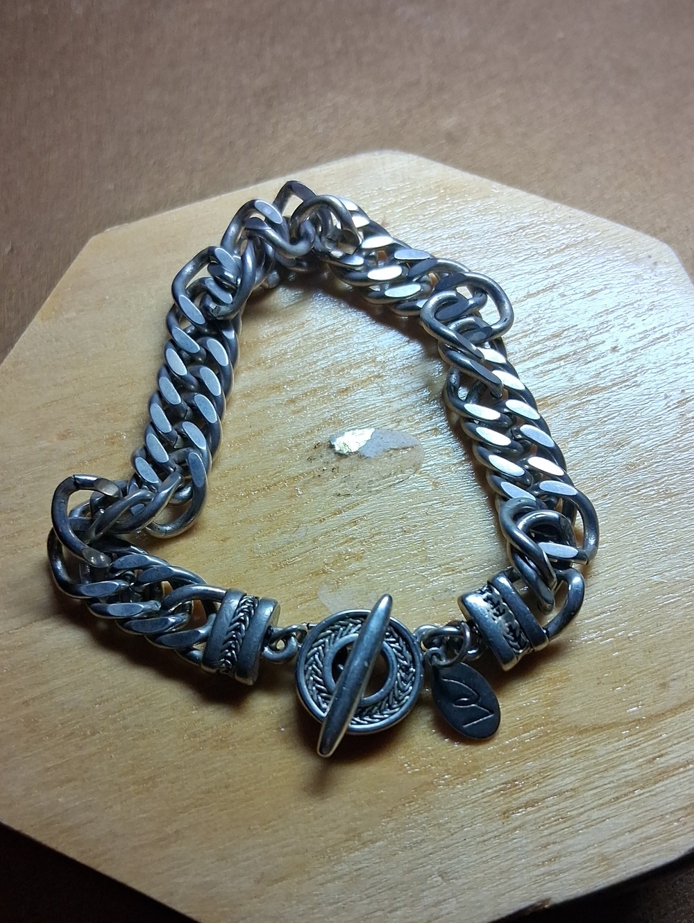 Silver-Tone Chain Link Bracelet with Toggle Clasp - Men - Picture 1 of 2